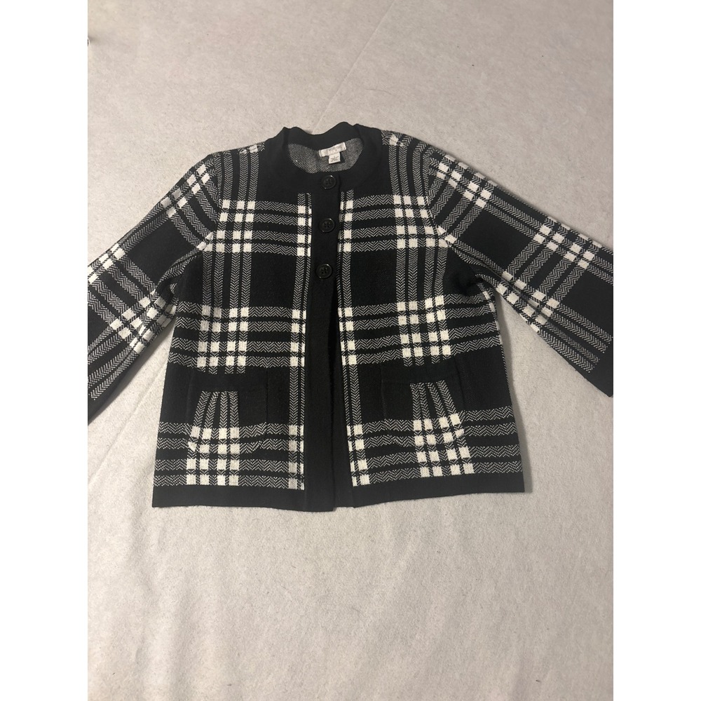 Mercer Street Studio Black White Plaid Button Front Cardigan Sweater Pockets L